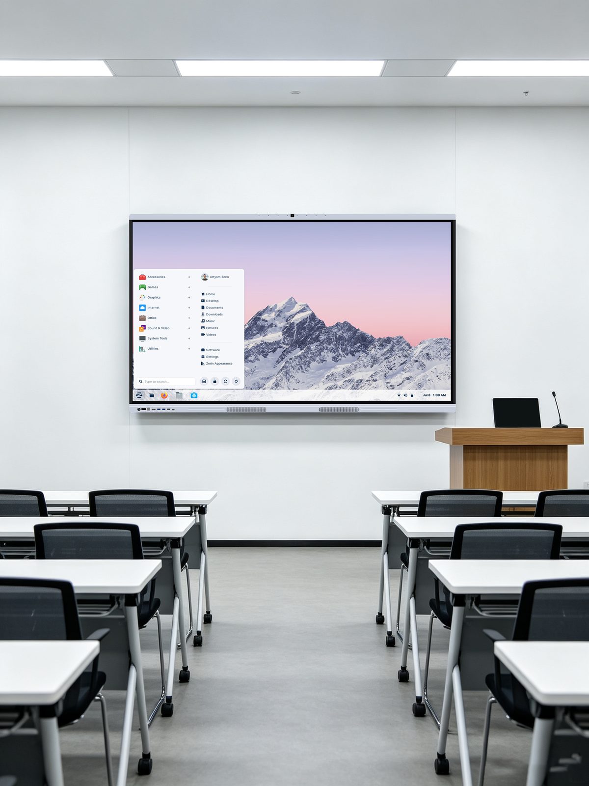 Interactive flat panel smart board in a classroom, OEM manufacturing