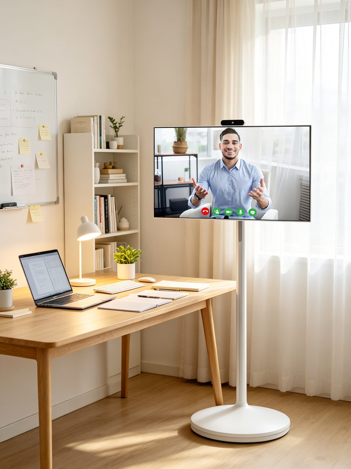 Mobile smart screen used for video calls in a home office