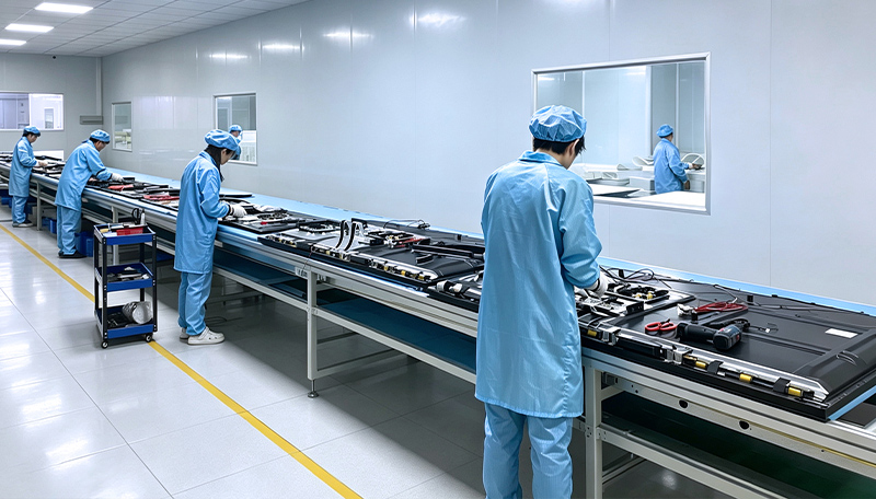 display assembly line in e-uniwill Shenzhen factory cleanroom