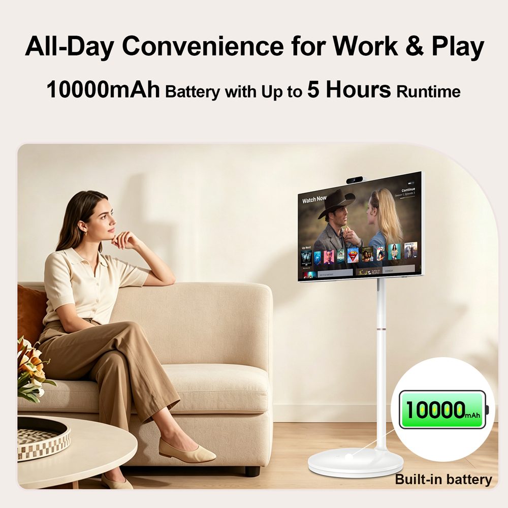 mobile smart screen with 10000mAh battery 5 hours cordless use